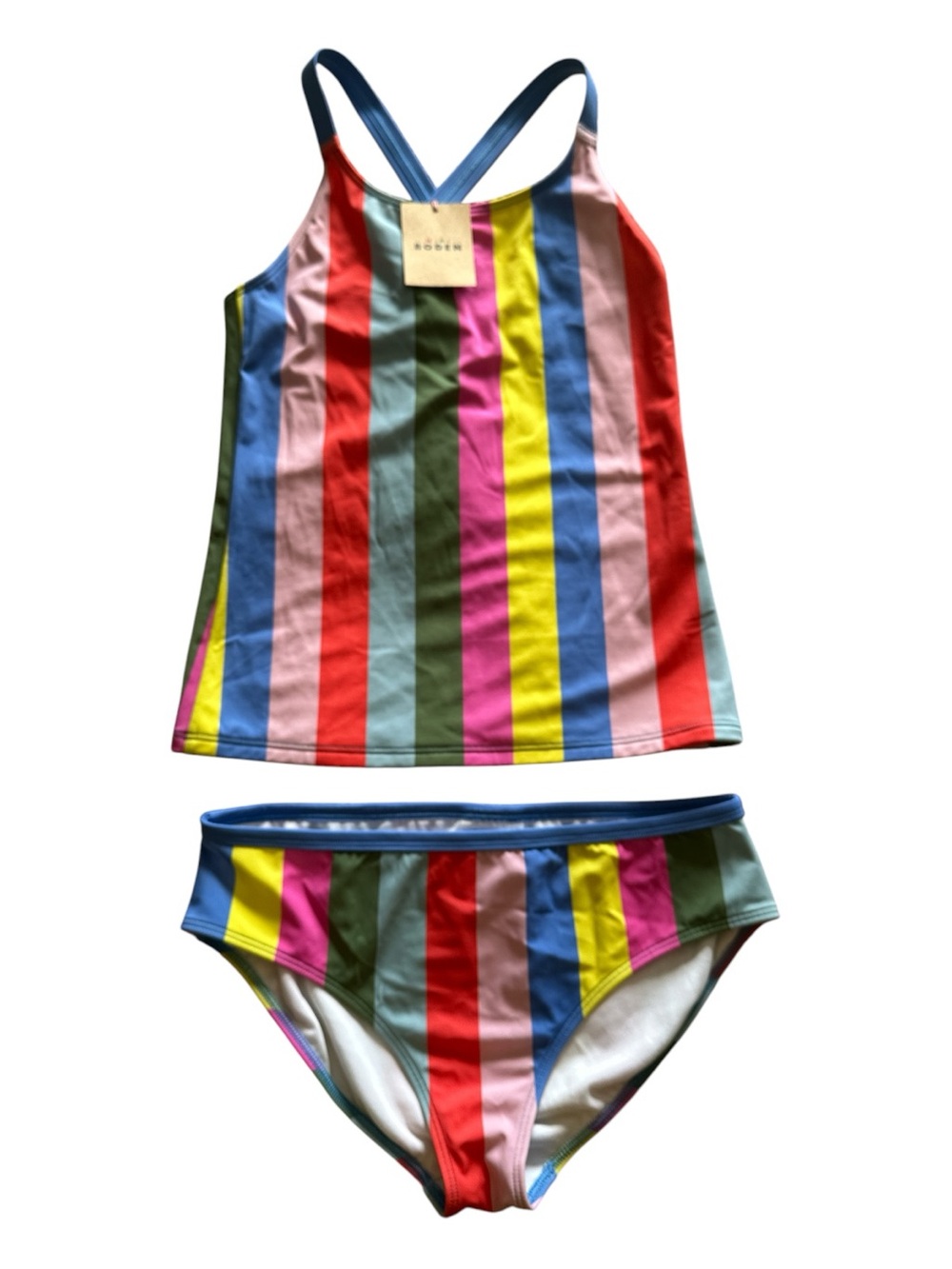 Mini Boden Rainbow Stripe Tankini - Red, Pink, Blue, Yellow, Green